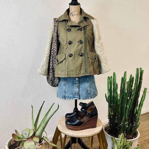 ANTHROPOLOGIE x HEI HEI Army Olive Green Cream Sequin Swing Jacket military pea - Picture 1 of 8